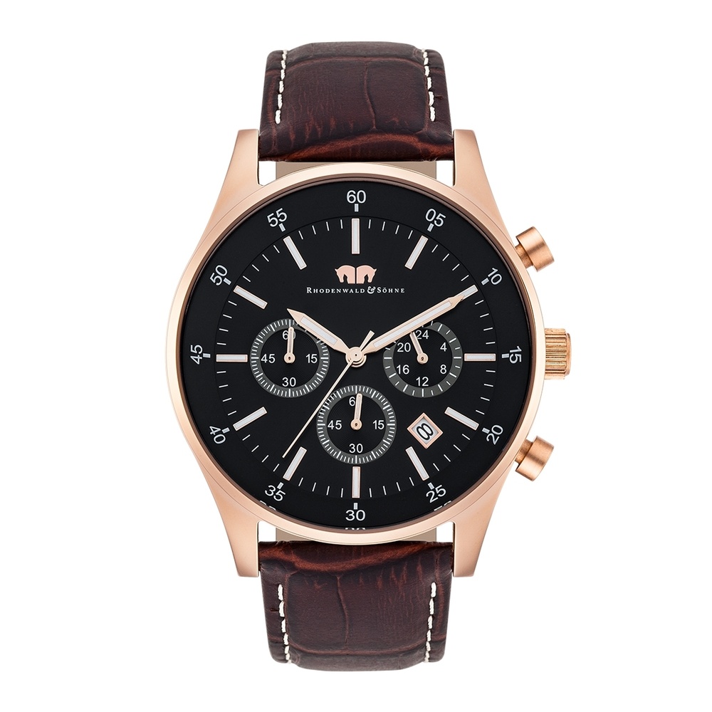 Rhodenwald & Söhne Chronographe Goodwill en Cuir véritable en Brun foncé Montre