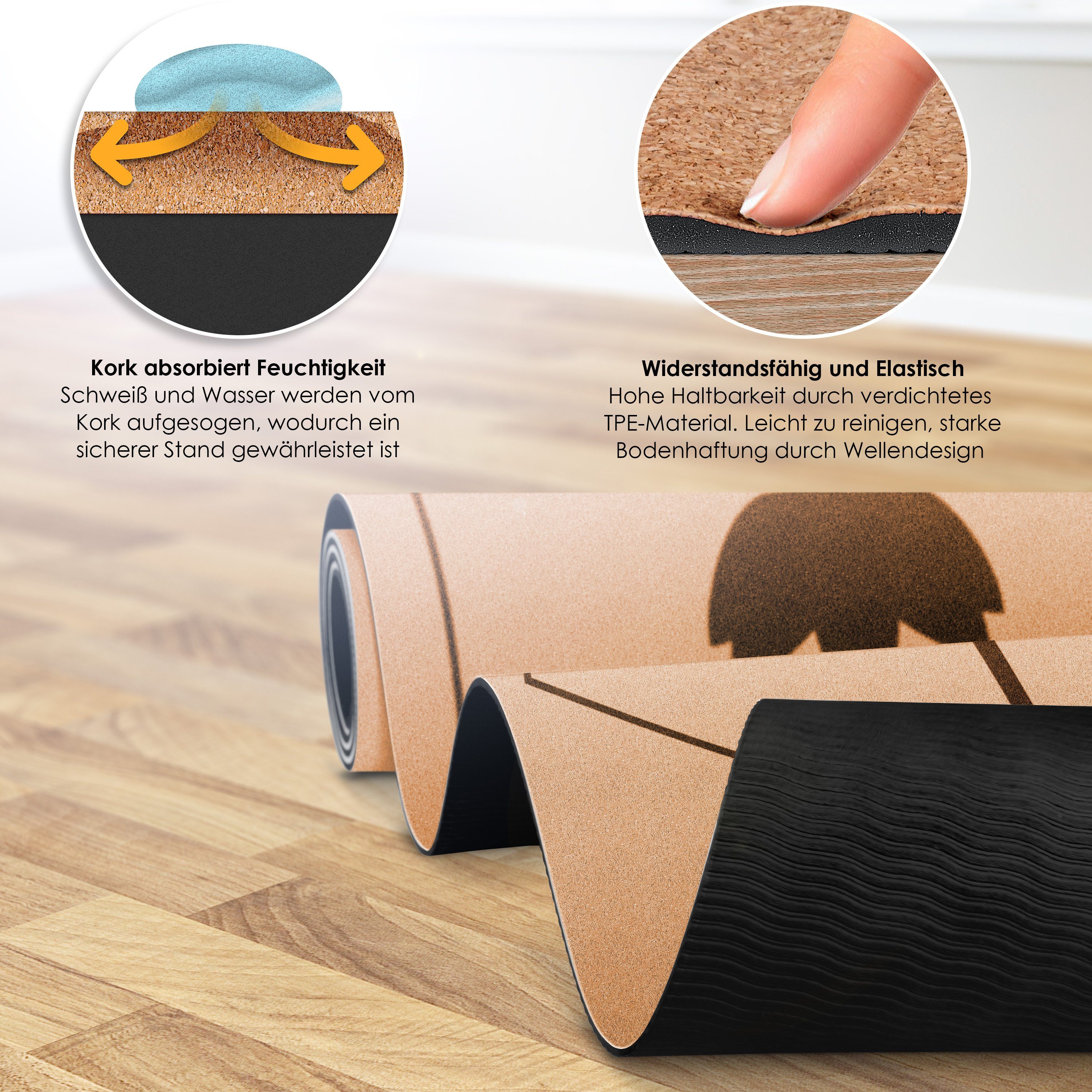 KESSER Yogamatte, Yogamatte Kork Inkl. Tragegurt Tasche Yoga-Block Gymnastik