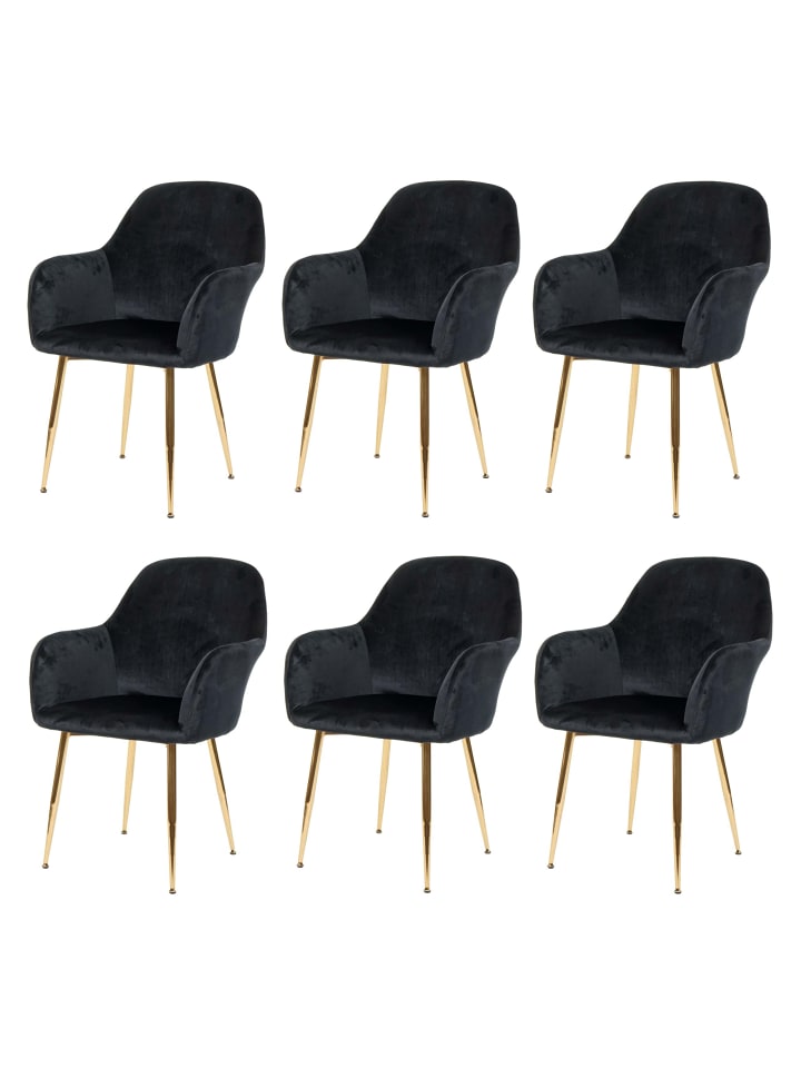 MCW 6er-Set Retro Esszimmerstuhl F18, Samt schwarz, goldene Beine günstig kaufen onesize