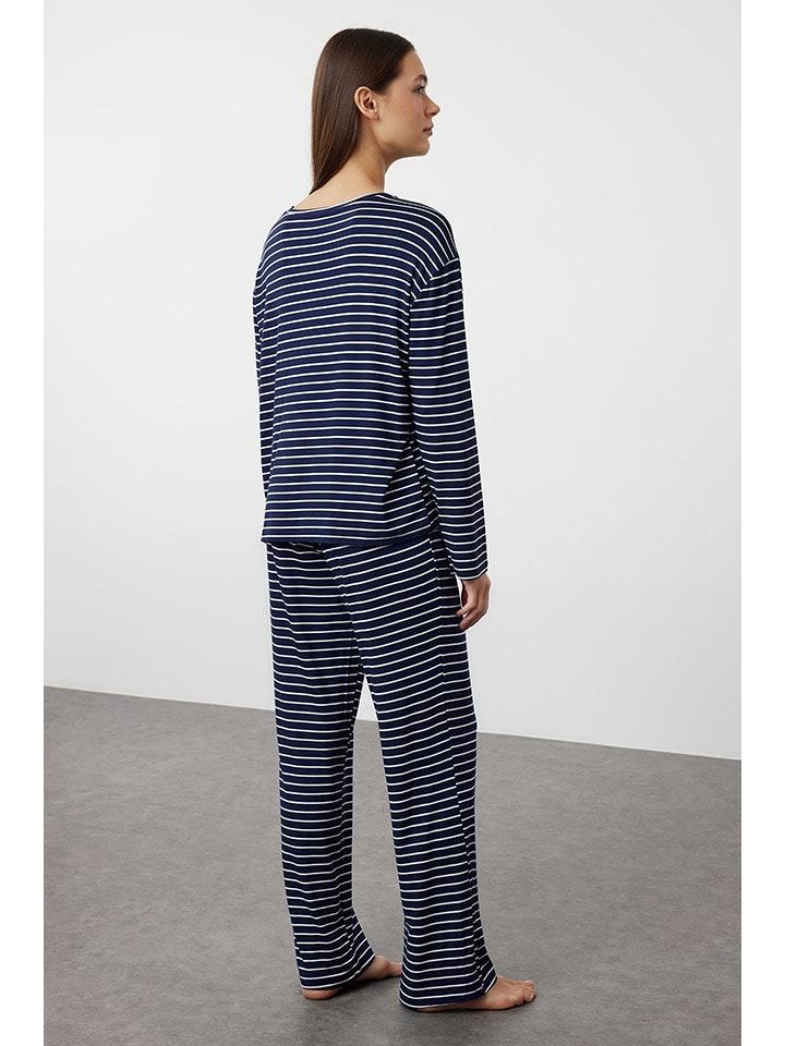 trendyol Pyjama in Dunkelblau/ Weiß günstig kaufen