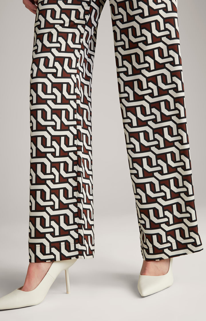 Satin-Hose in Braun/Creme/Schwarz gemustert