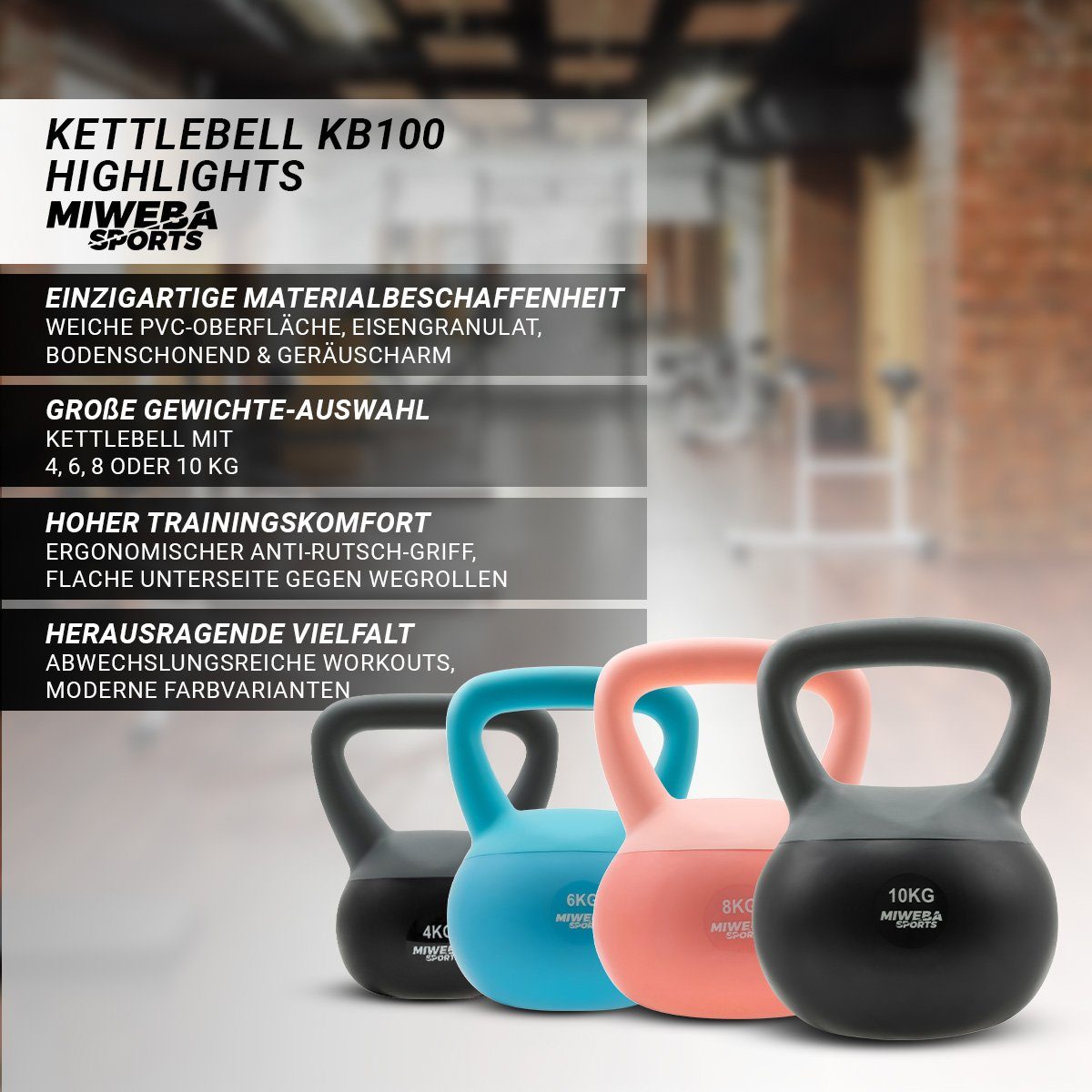 Miweba Sports Hantel Soft Kettlebell KB100 - verschiedene Varianten, (Anti-Rutsch-Griff - bodenschonend - Eisengranulat - Profi Fitness Schwunghantel - Indoor & Outdoor - Krafttraining - Workout - Ganzkörpertraining - Kugelgewicht - Kurzhantel - Kett