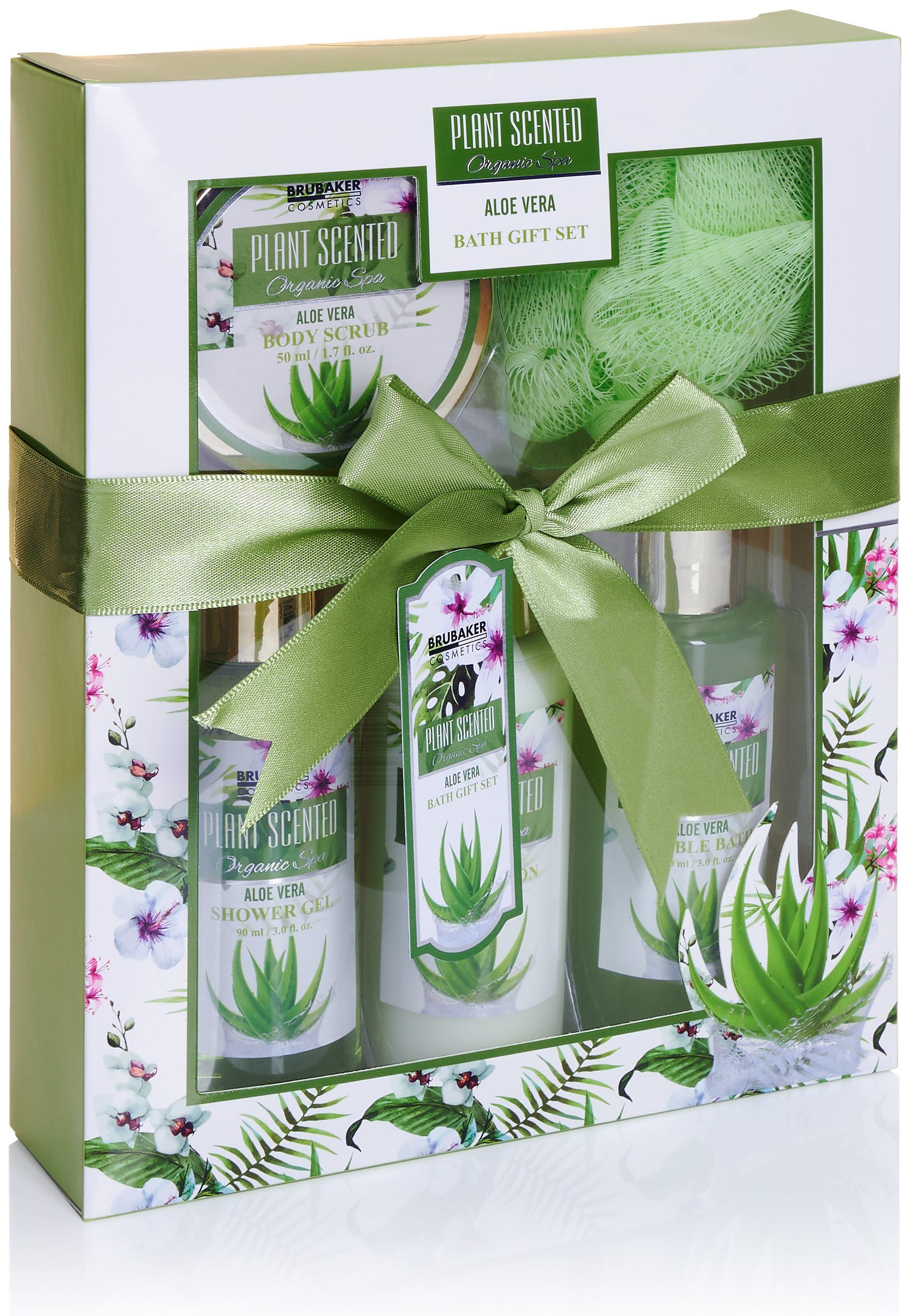BRUBAKER Pflege-Geschenkset 2 in 1 Pflegeset Pfirsich & Aloe Vera - Wellness Set, 15-tlg., Damen Dusch- und Badeset - Frauen Beauty Geschenkset mit Dekoration