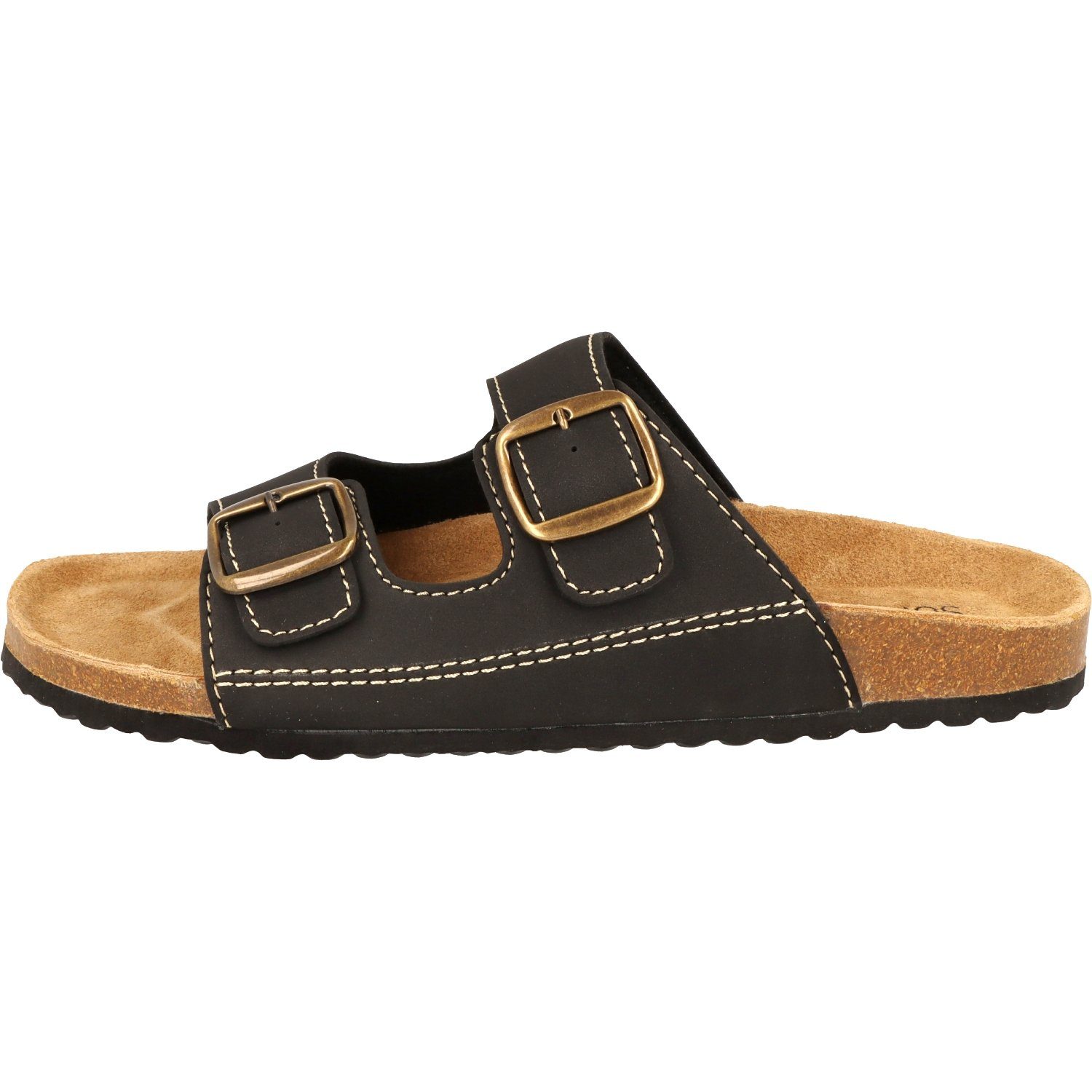 SUPERSOFT 174-001 Herren Komfort Sandalen Lederfußbett 2er Schnalle Pantolette