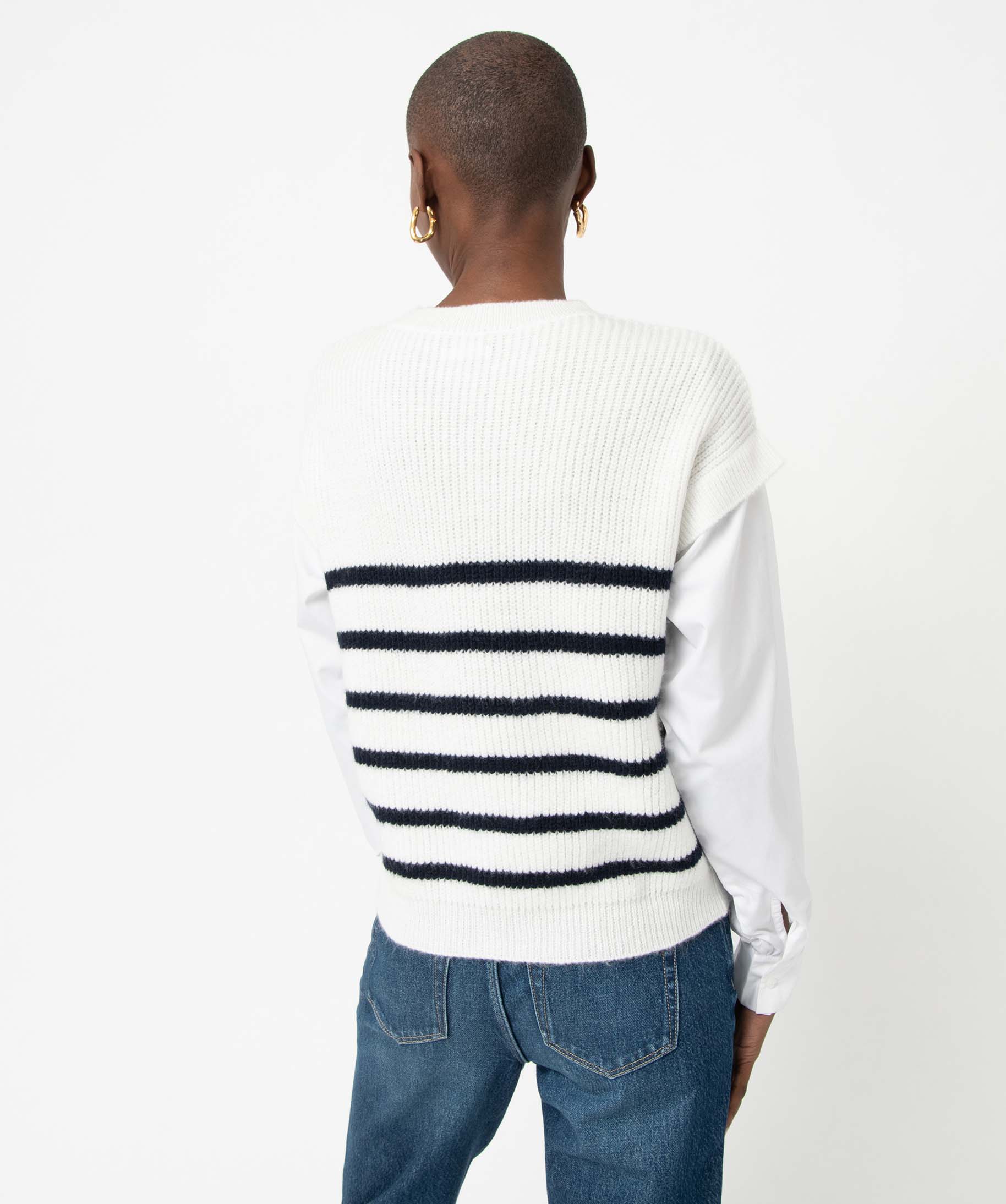 Pull femme rayé avec manches de chemise intégrées raye | GEMO