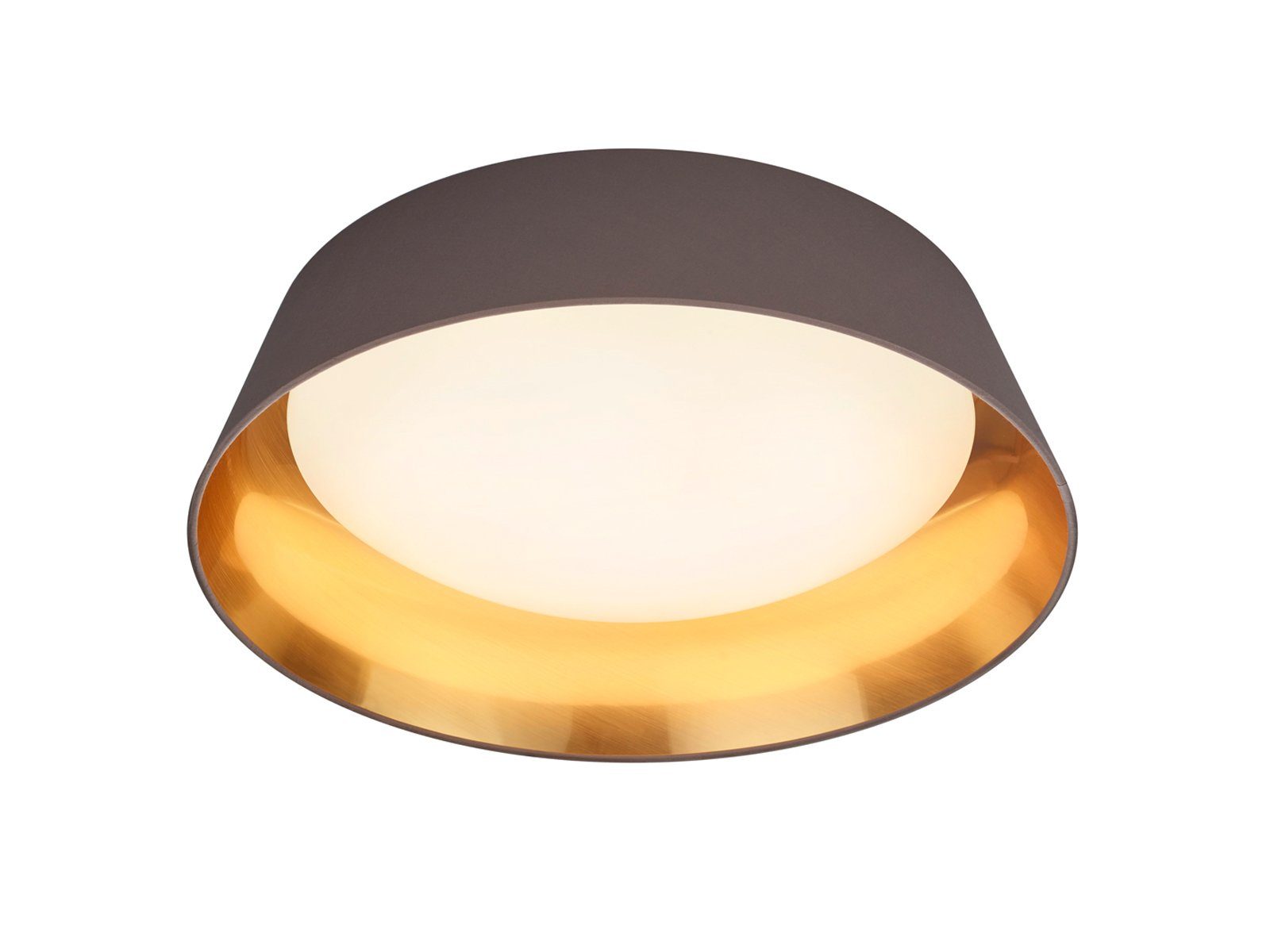 meineWunschleuchte LED Deckenleuchte, LED fest integriert, 1x SMD-LED 18 Watt, 2000 Lumen, Warmweiß, flach Designer-lampen Stoff-lampe Braun Gold-en über-n Esstisch, Ø45cm