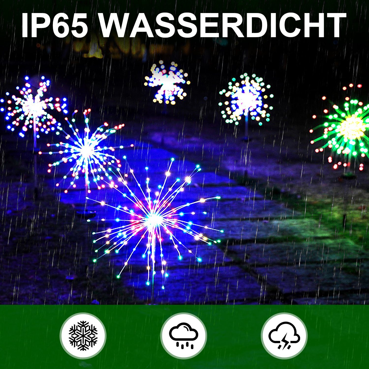 LETGOSPT LED Solarleuchte 2/4x Solar Feuerwerk Lichter 120 LEDs Gartenleuchten, IP65 Wasserdicht, LED fest integriert, bunt, Solarlampen für Außen Garten Terrasse Balkon Rasen Hinterhöfe Weg Deko