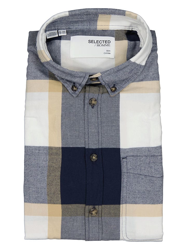 SELECTED HOMME Hemd - Slim fit - in Dunkelblau/ Beige/ Weiß günstig kaufen