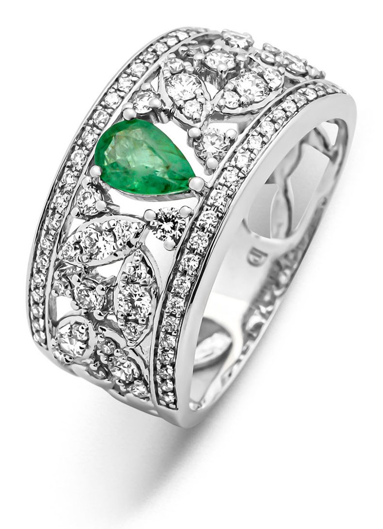 Anello Diamond Point in oro bianco, smeraldo da 0,32 ct, Majestic