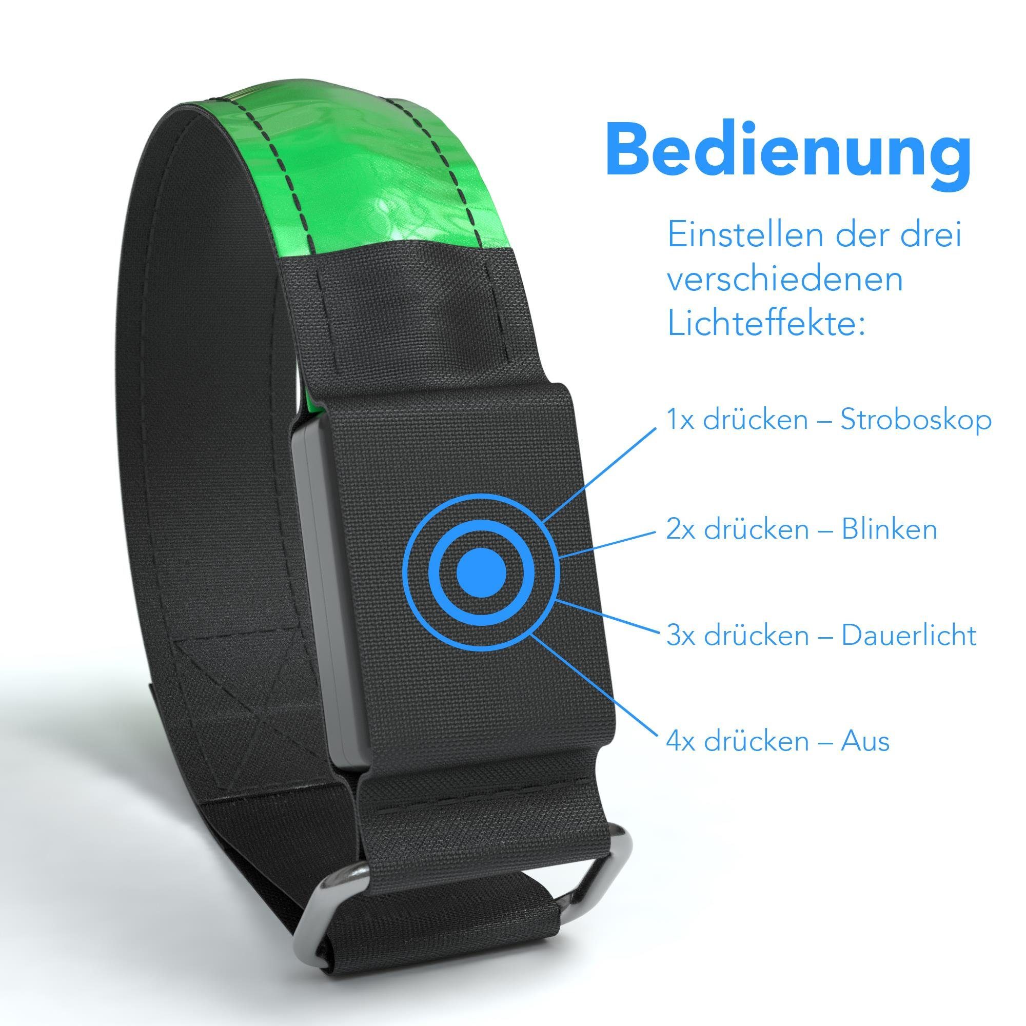 EAZY CASE Fahrradreflektor 4er Set Reflektor Flash Armband, LED Licht, Armband, Klettarmband Leuchtarmband, Reflektorband Joggen, Reflektoren Kind Hund, Reflektierendes Armband, Sichtbarkeit im Straßenverkehr, Laufband, Blinklicht, Grün
