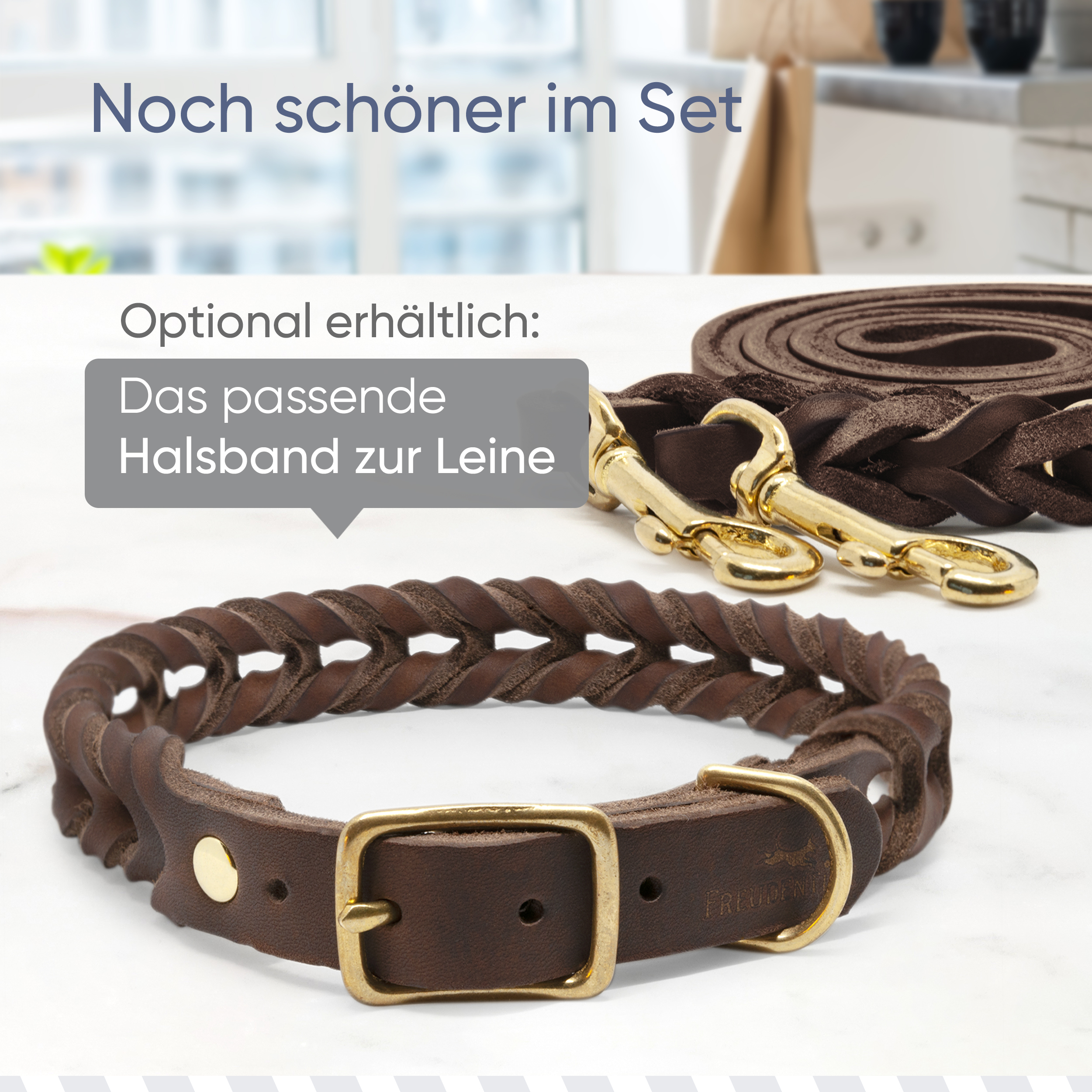 Freudentier Hundeleinen Freudentier Hundeleine aus Leder 2m, geflochten & 3-fach verstellbar braun 1,2 cm