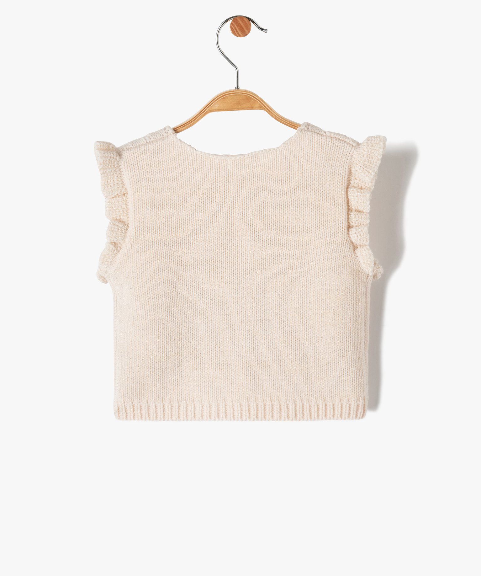 Gilet bébé fille sans manches à torsades et volants ecru | GEMO