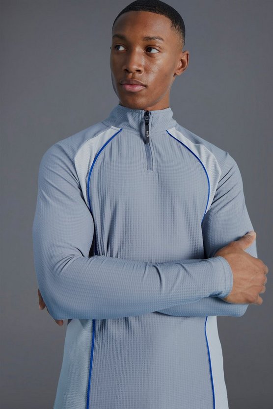 Man Active Slim-Fit Colorblock Trainingsoberteil mit 1/4 Reißverschluss