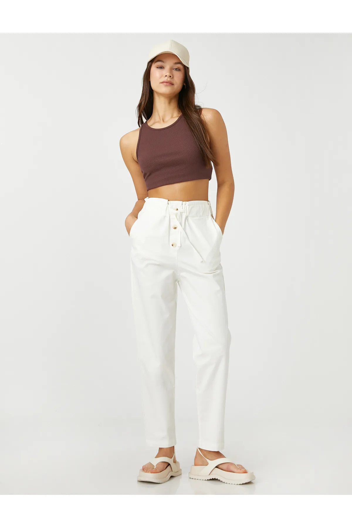 Koton  Karottenhose mit Spitzenbund, Taschendetail mit hoher Taille