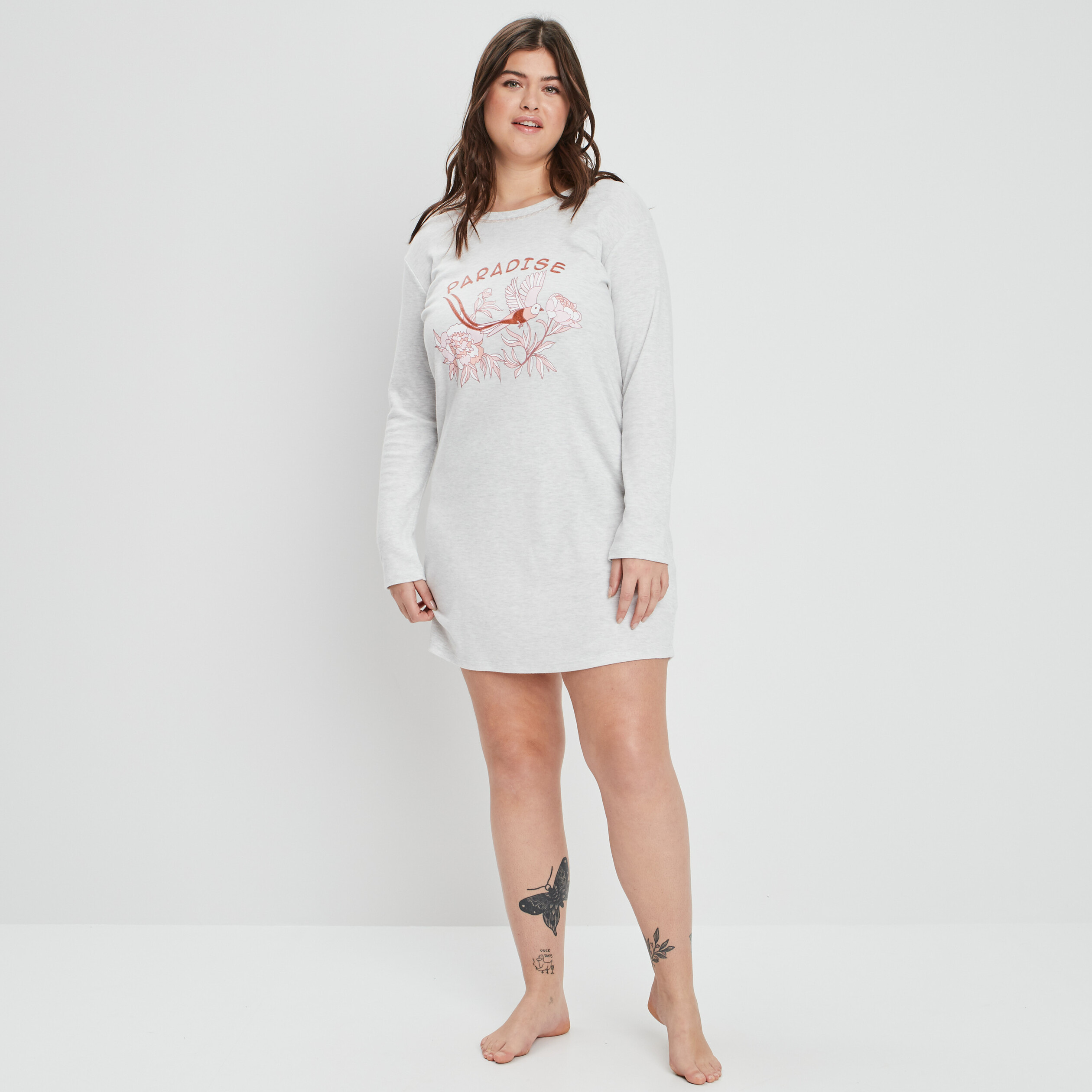 Chemise de nuit droite gris clair femme grande taille | La Halle