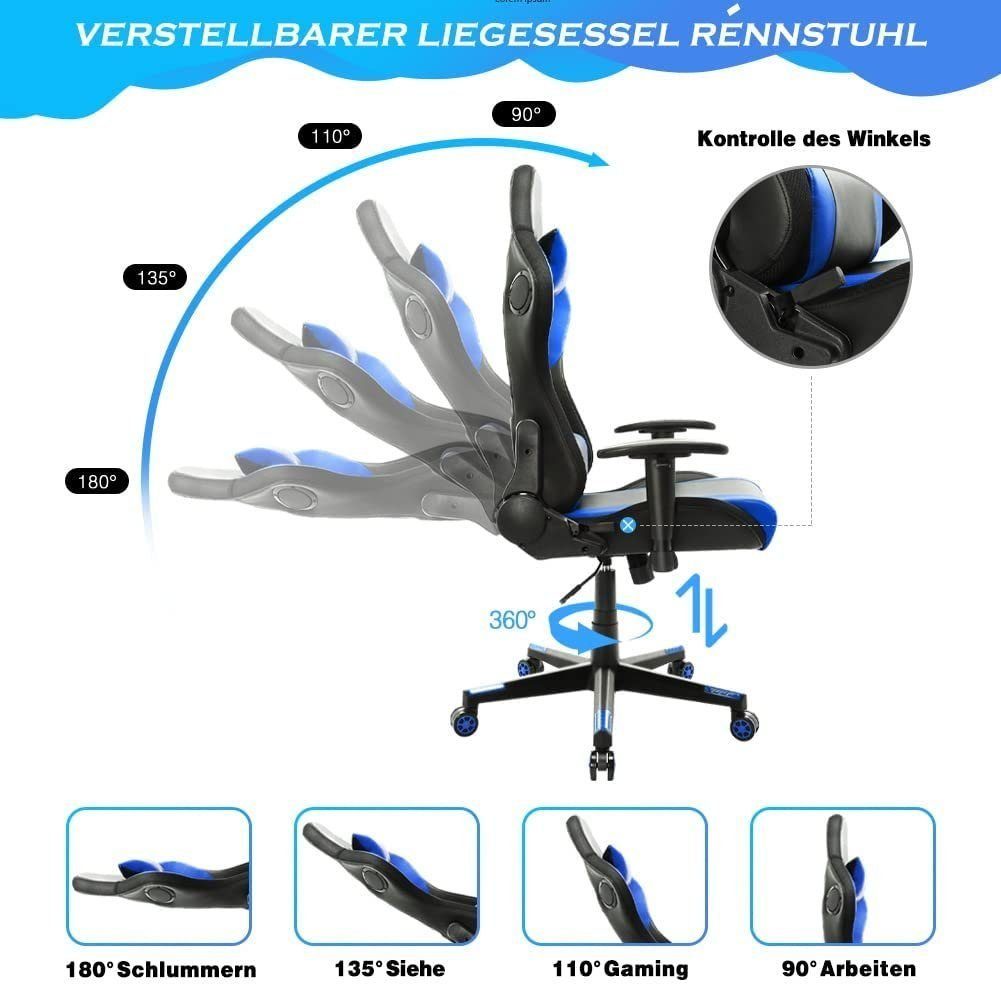 HomeMiYN Gaming Chair Gaming Stuhl Lautsprechern LED-Leuchten ergonomischer Bürostuhl Hoher