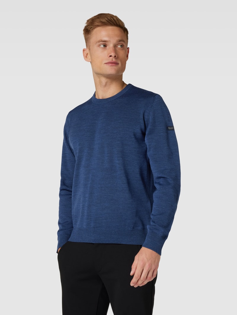 Strickpullover mit gerippten Abschlüssen in ozean blau meliert