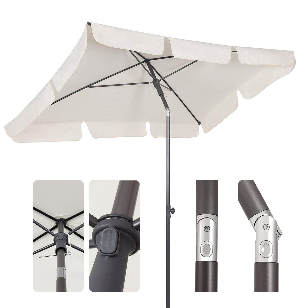 Sekey Rechteckschirm 200 x 125cm Sonnenschirm Rechteckig Balkonschirm mit Tragetasche, LxB: 200,00x125,00 cm, Marktschirm für Balkon, Terrasse, Garten, Sonnenschutz UPF 50+