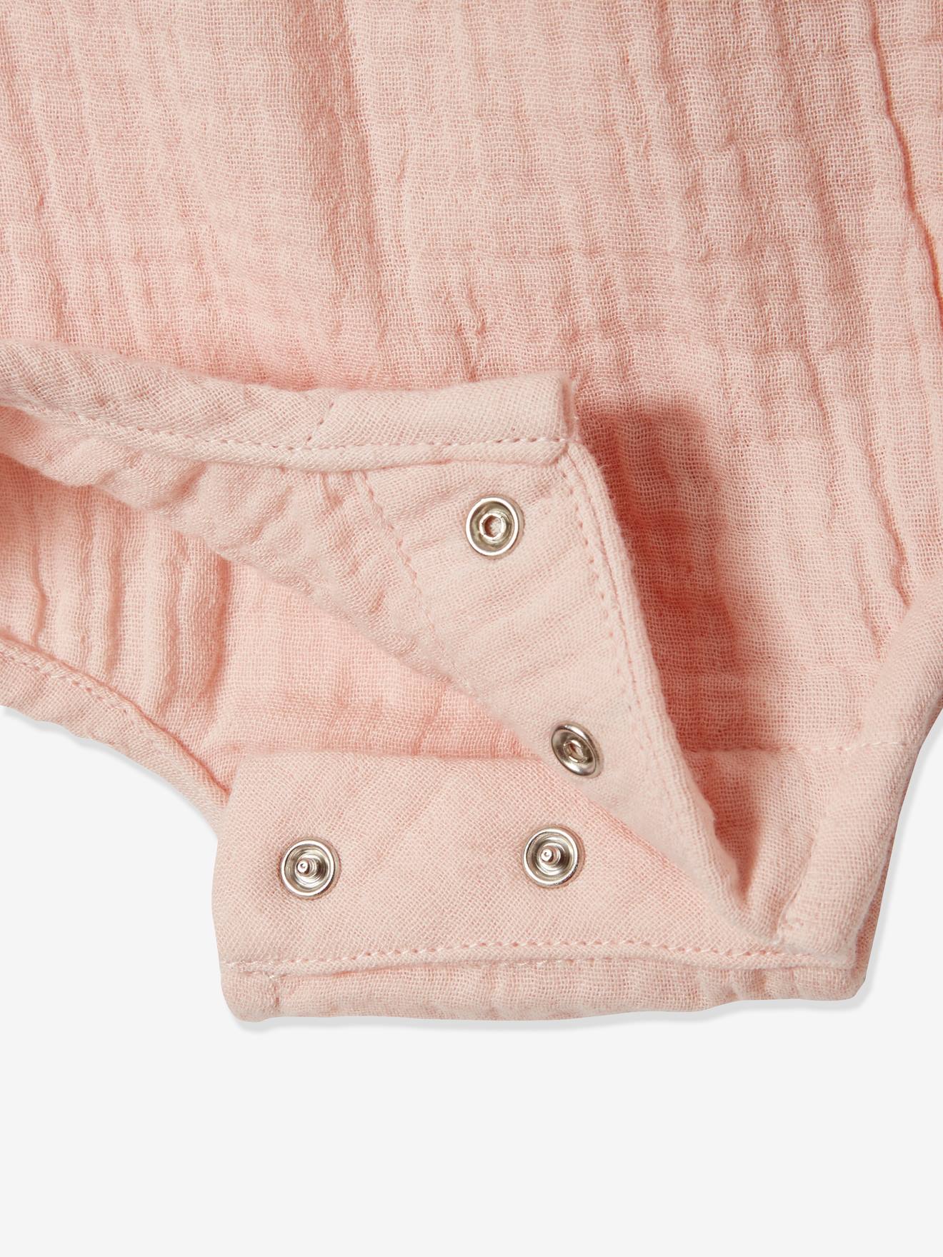 Body bébé personnalisable en gaze de coton ouverture naissance rose