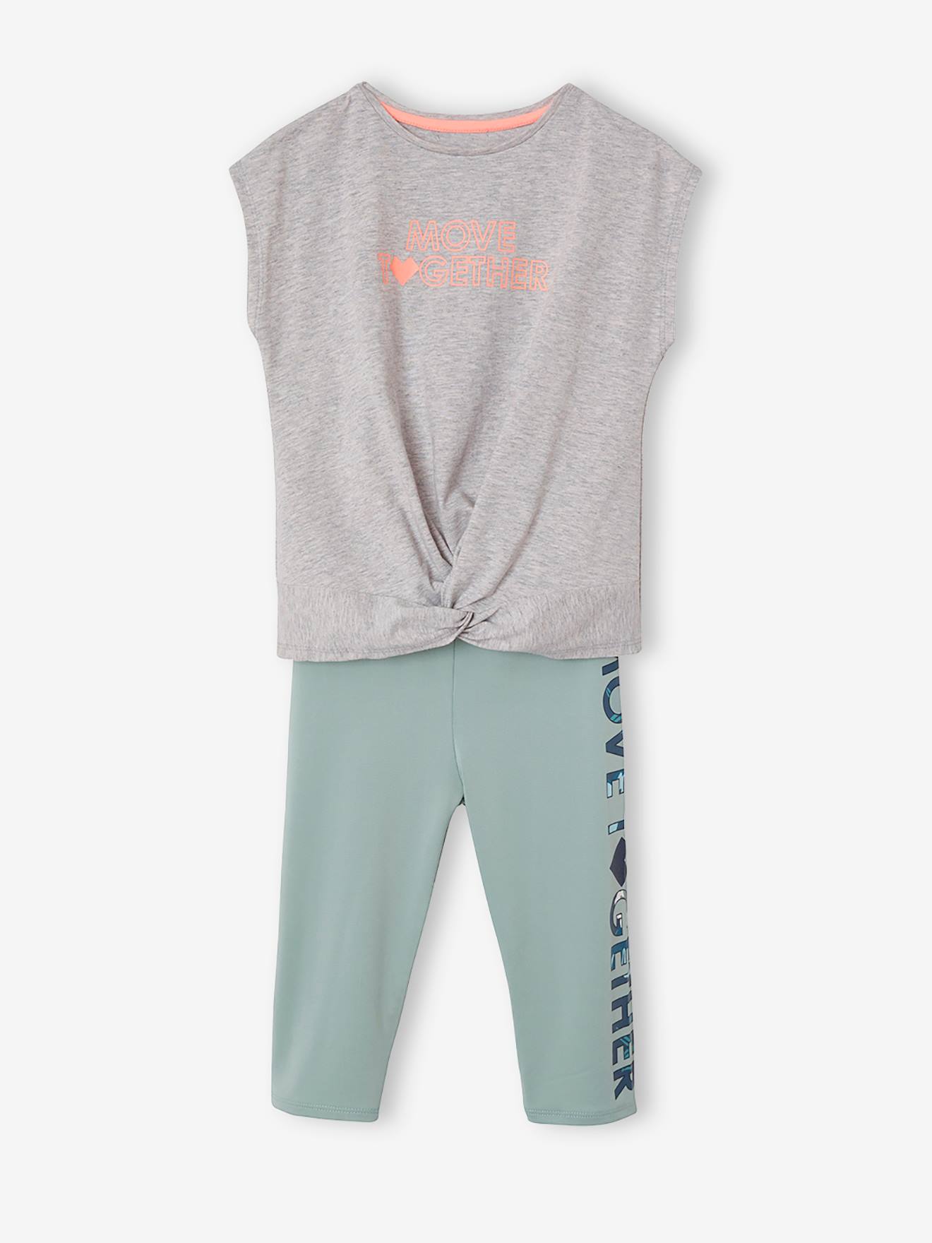 Vertbaudet Mädchen Sport-Set: T-Shirt mit Knoten & Leggings Oeko-Tex - grau meliert