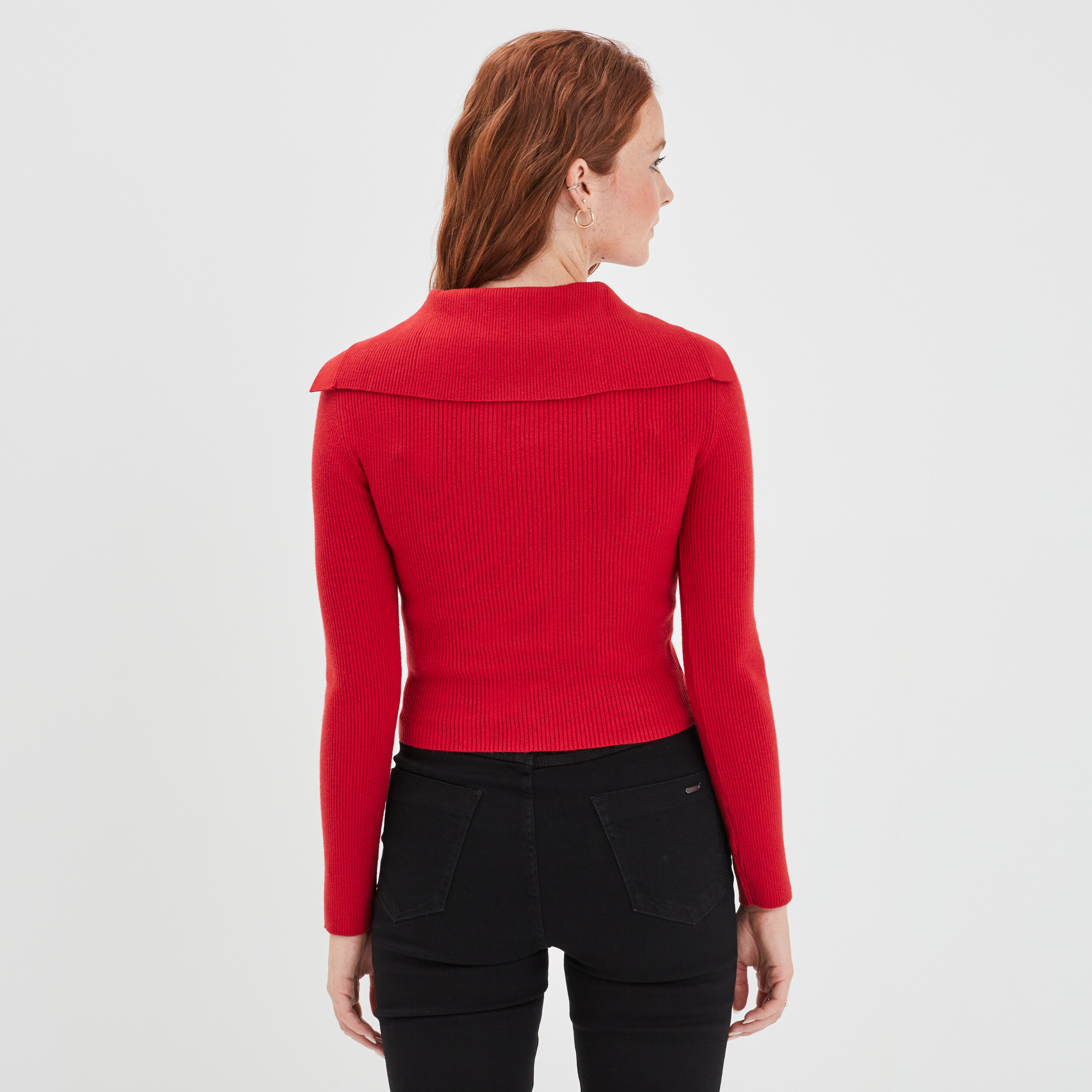 Pull col camionneur boutonné Liberto rouge foncé femme | La Halle