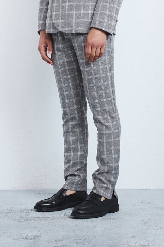 Karierte Herringbone Hose mit Reißverschluss