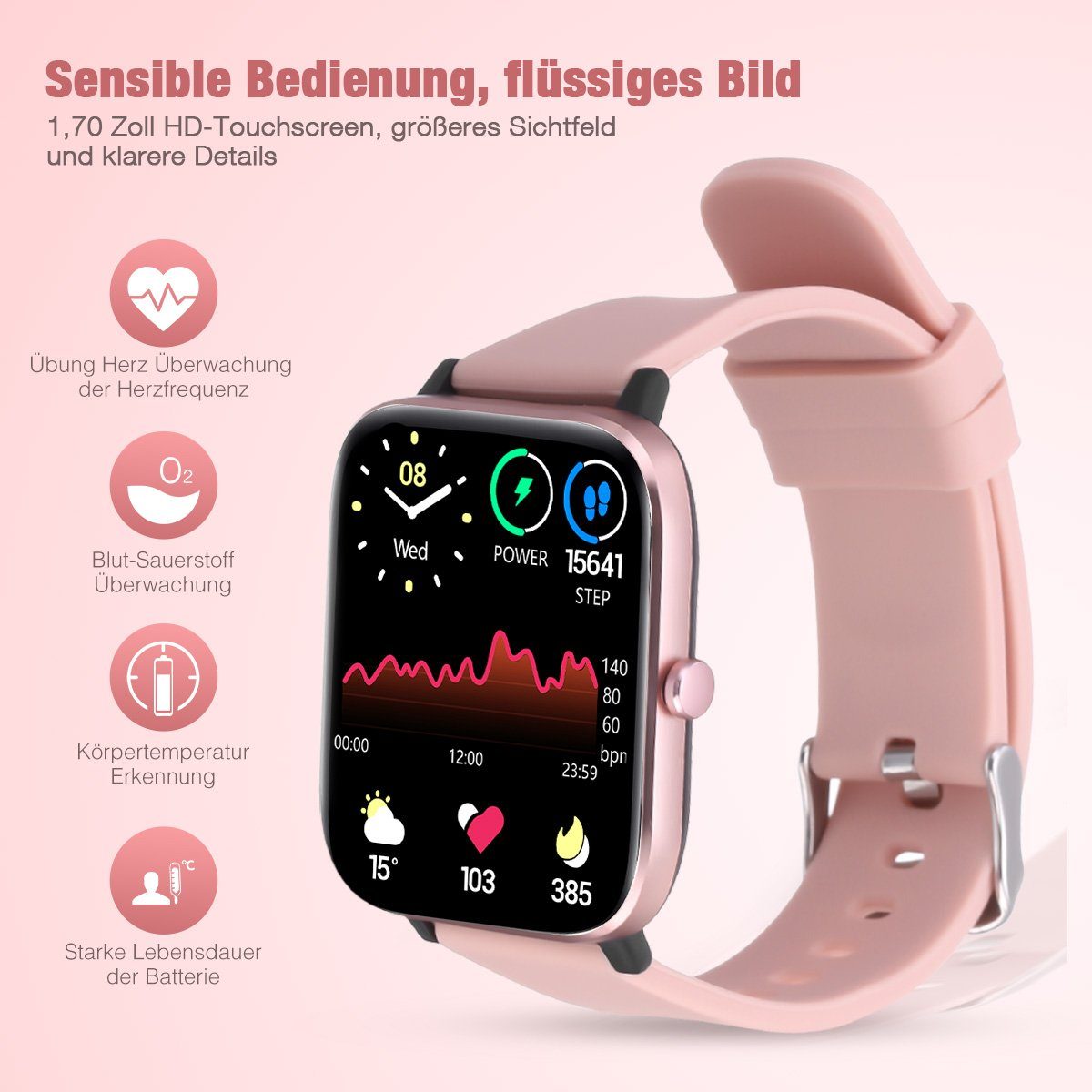ombar SmartWatch Damen Herren mit Bluetooth Anrufe, 1.7