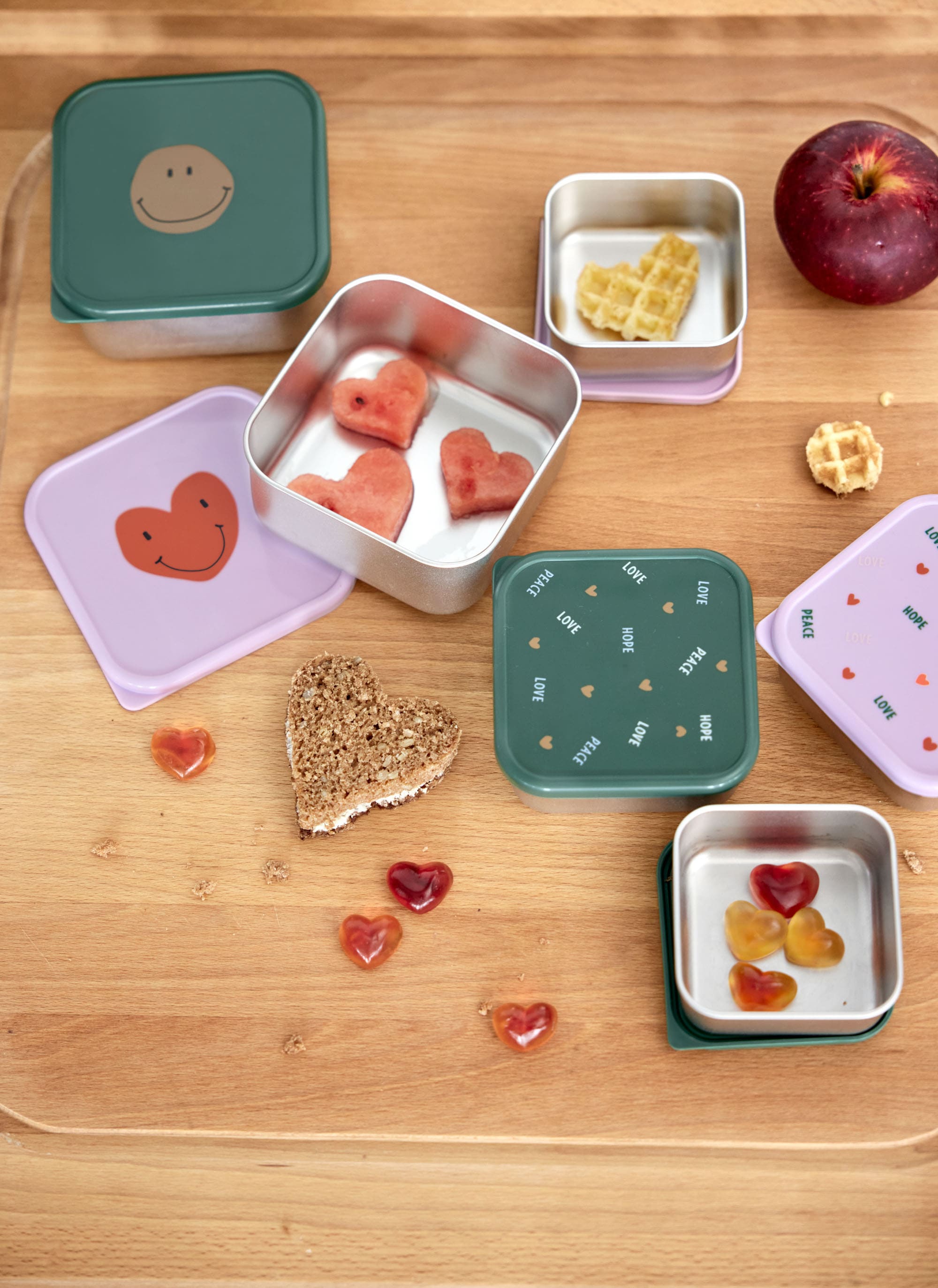 Snackbox Kinder (3er Set) - Edelstahl Brotdose Happy Rascals, Herz