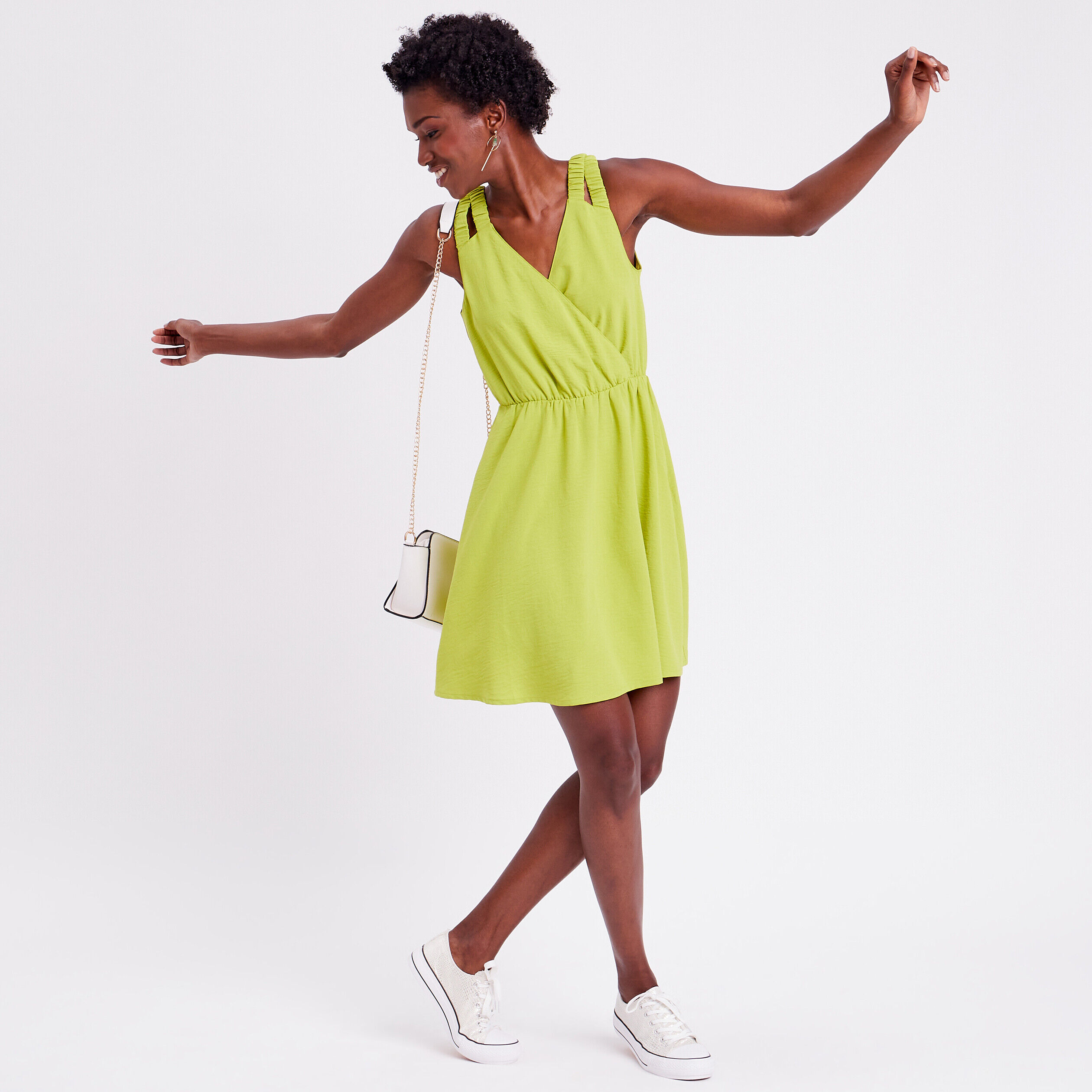 Robe évasée avec bretelles vert anis femme | Cache Cache