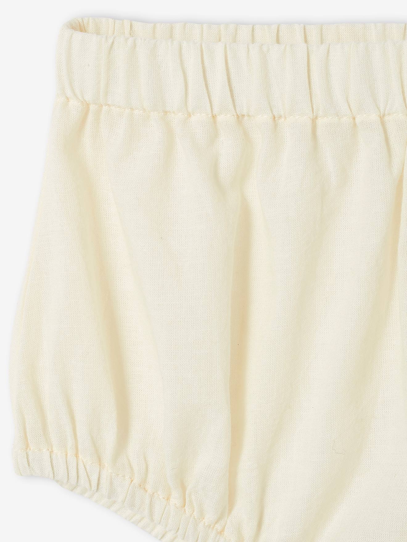 Vertbaudet Mädchen Baby-Set: Kleid, Shorts & Haarband - wollweiß