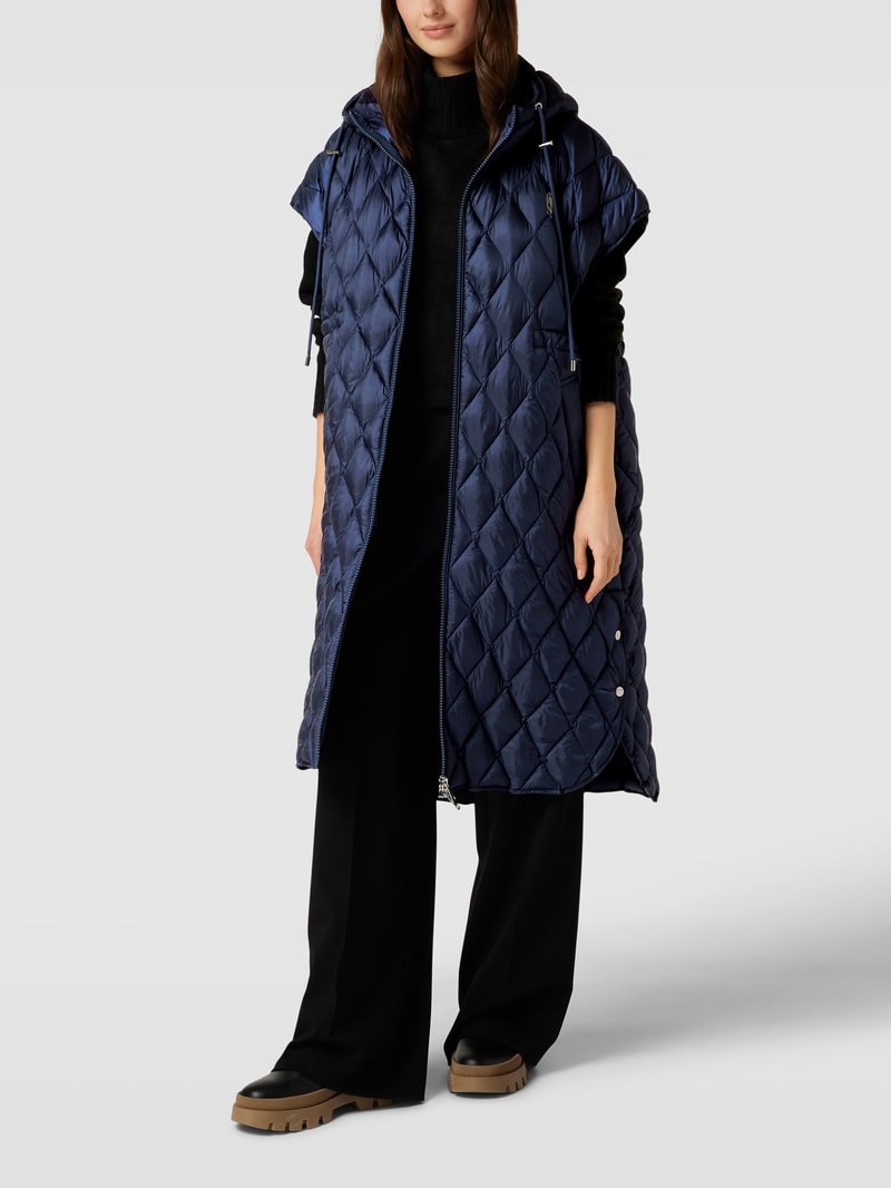 Oversized Steppweste mit Kapuze Modell 'CARLY LONG' in marineblau