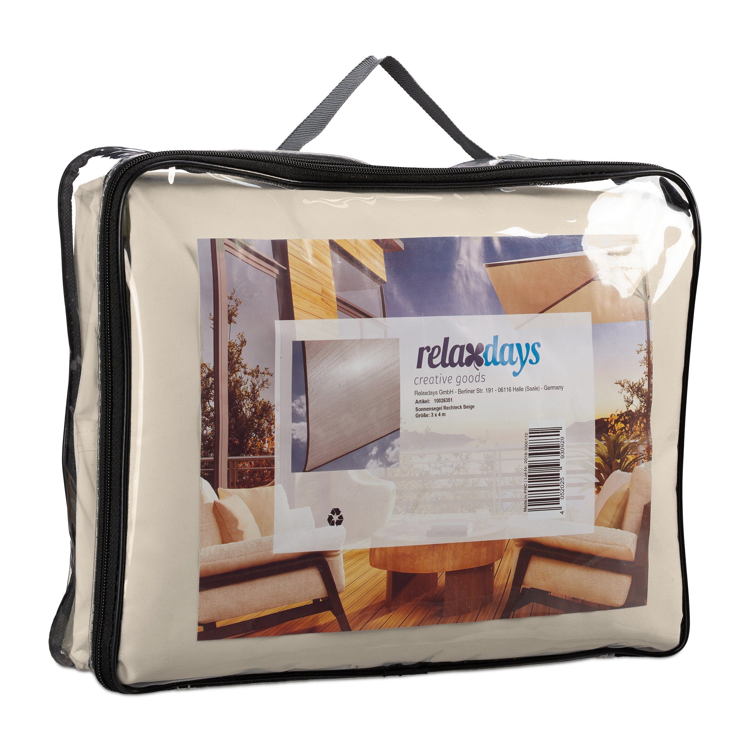 relaxdays Sonnensegel Rechteckiges Sonnensegel beige, 3 x 4 m