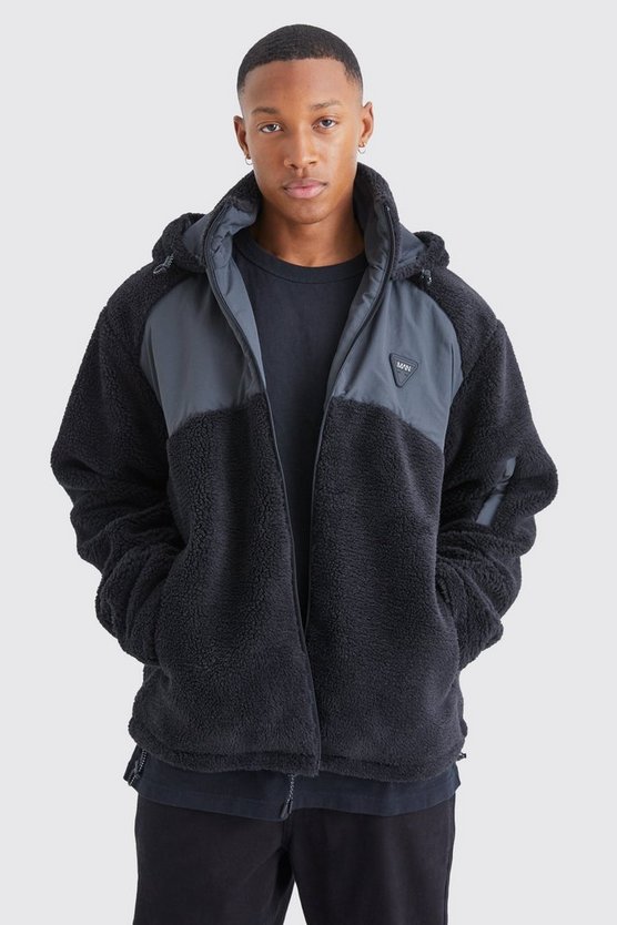 Jacke aus Borg & Nylon Jacke mit Kapuze