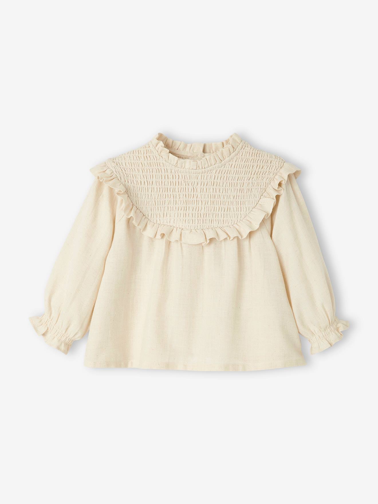 Blouse à smocks bébé et son bandeau assorti lilas