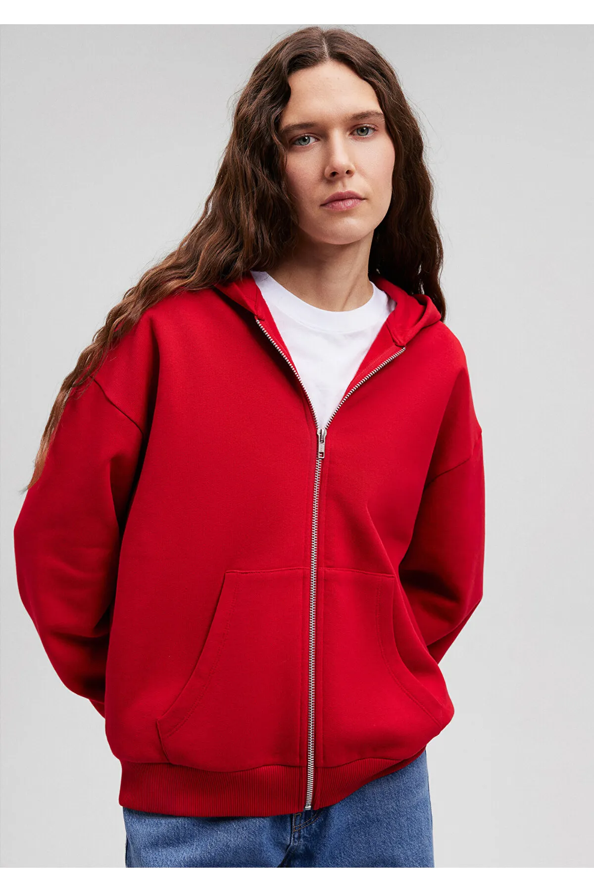 Mavi  Rotes Basic-Sweatshirt mit Kapuze und Reißverschluss 1611775-82054