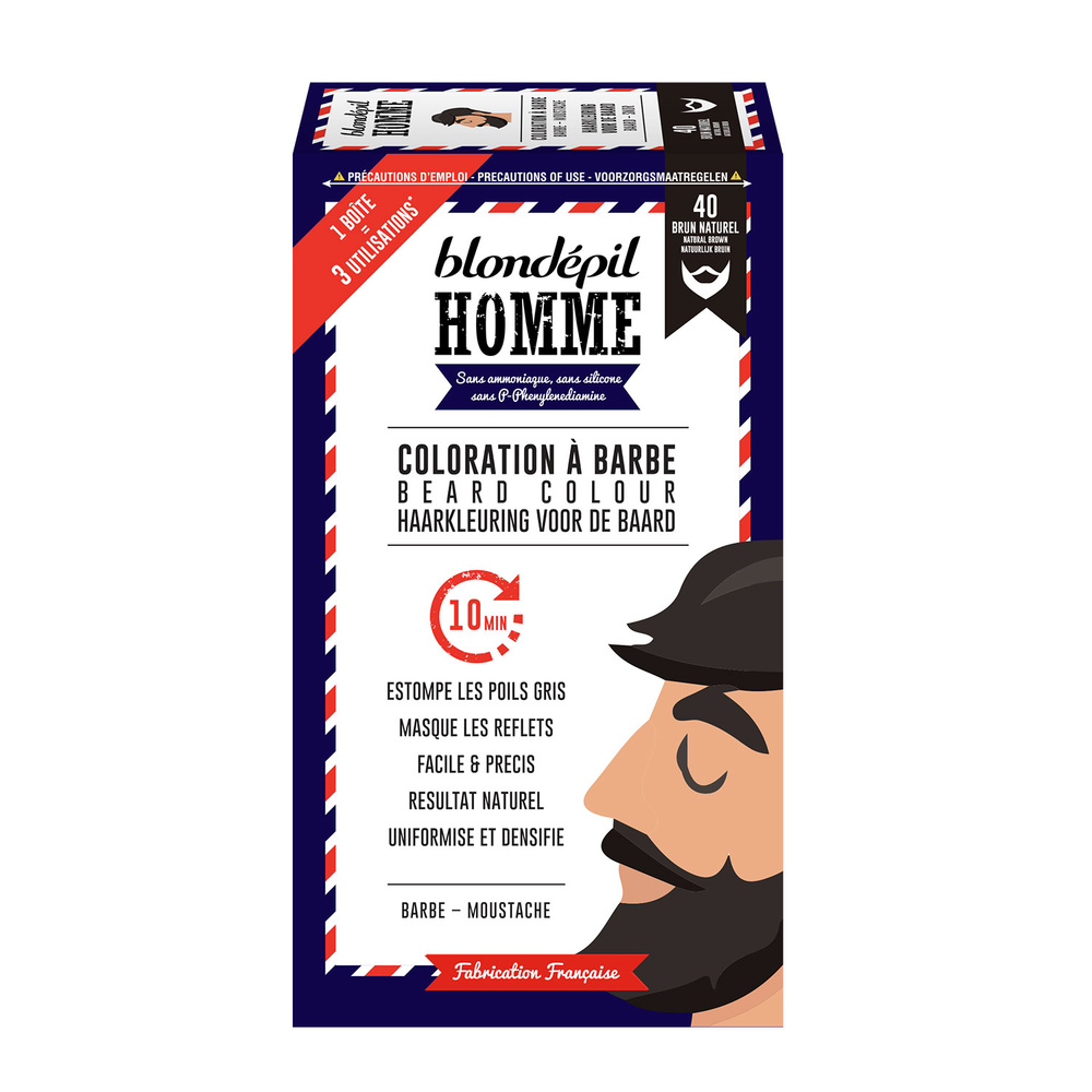 blondepil COLORATION A BARBE BRUN NATUREL - Barbe& Moustache - Kit 3 utilisations Coloration pour barbe