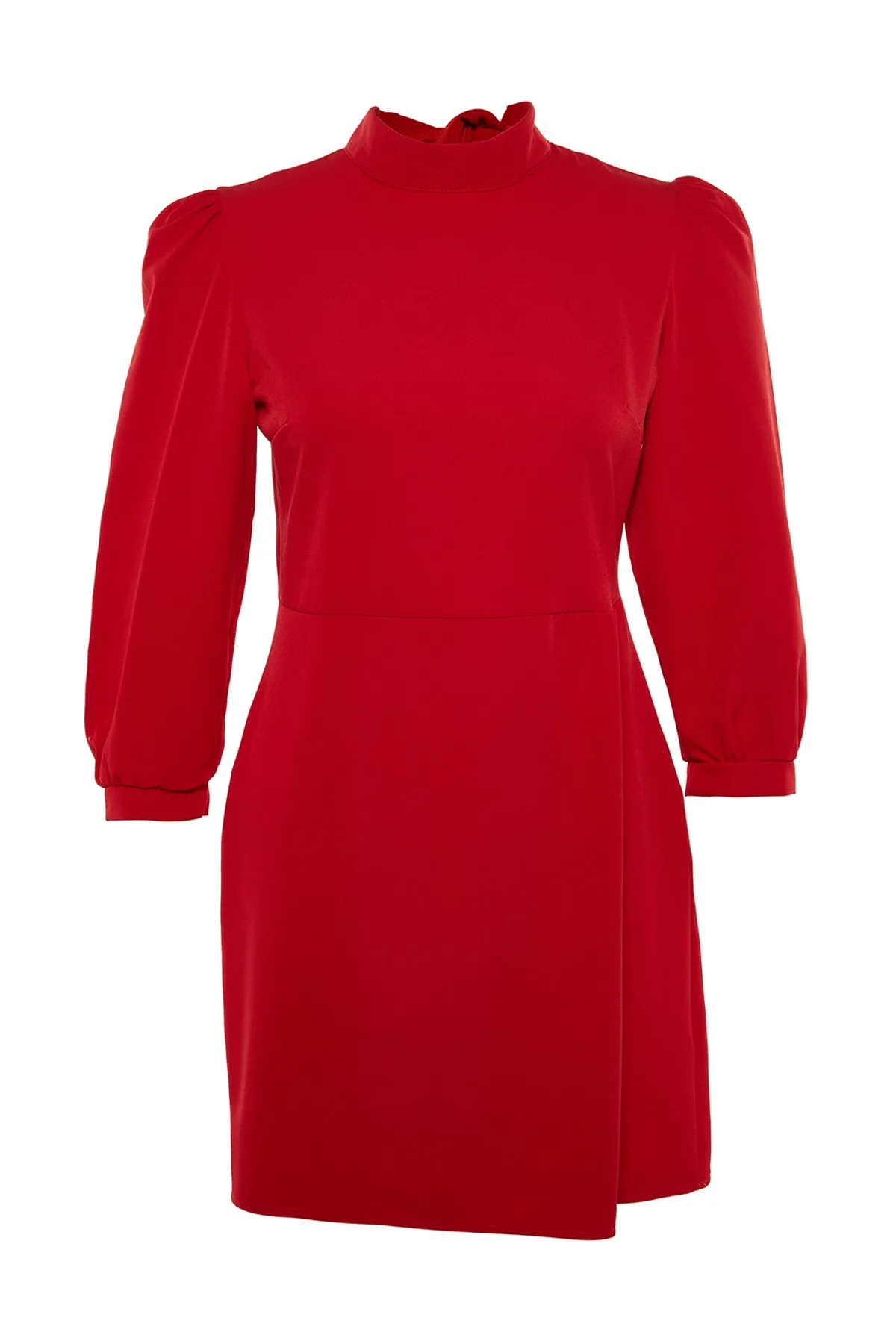 Trendyol Curve  Rotes, ungefüttertes, langärmliges Mini-Webkleid in A-Linie in Übergröße TBBAW23AH00035