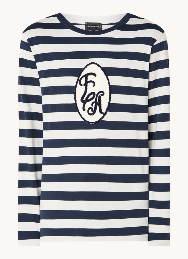 Camicia a maniche lunghe Emporio Armani a righe con logo ricamato