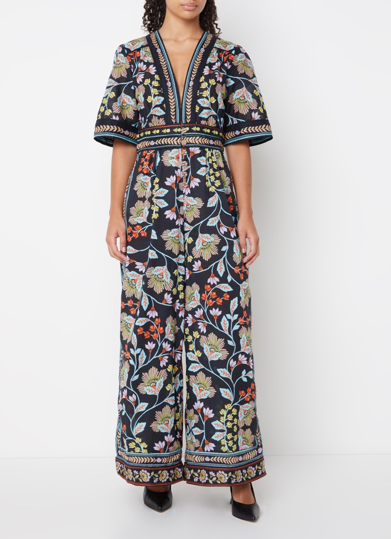 Farm Rio  Wide fit jumpsuit met bloemenprint en steekzakken