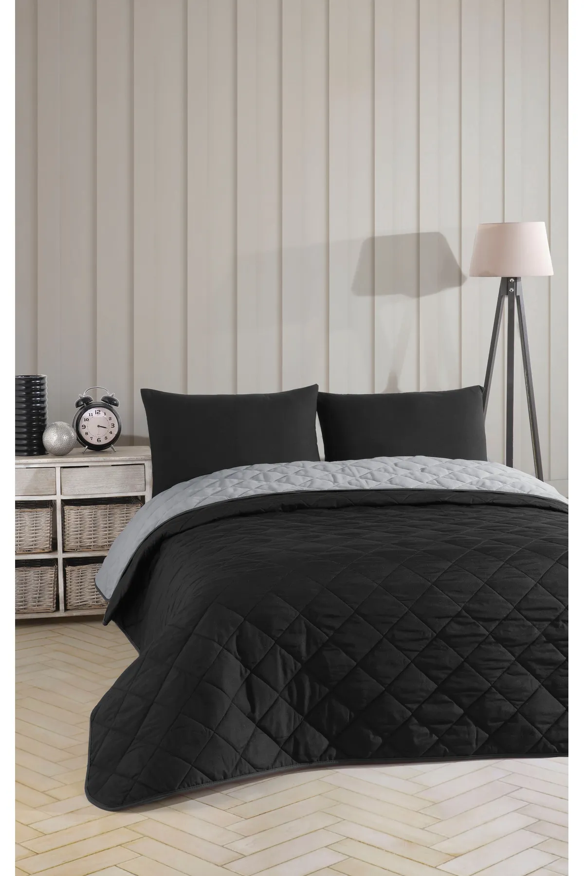 Formeya  Bettüberwurf Doppelbett - Schwarz - Geometrisches Muster
