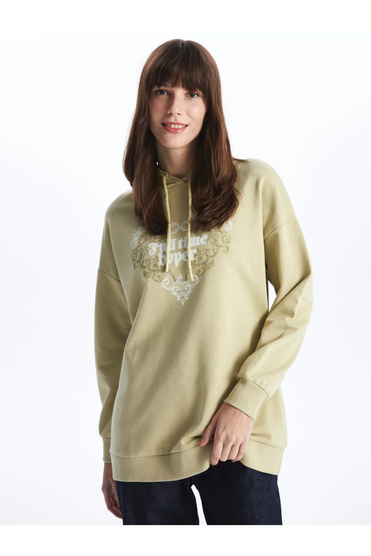 LC Waikiki  Bedruckte Langarm-Sweatshirt-Tunika für Damen mit Kapuze