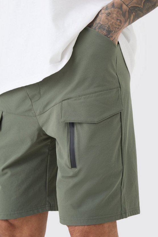 Tall lockere elastische Stretch Cargo-Shorts mit Reißverschluss