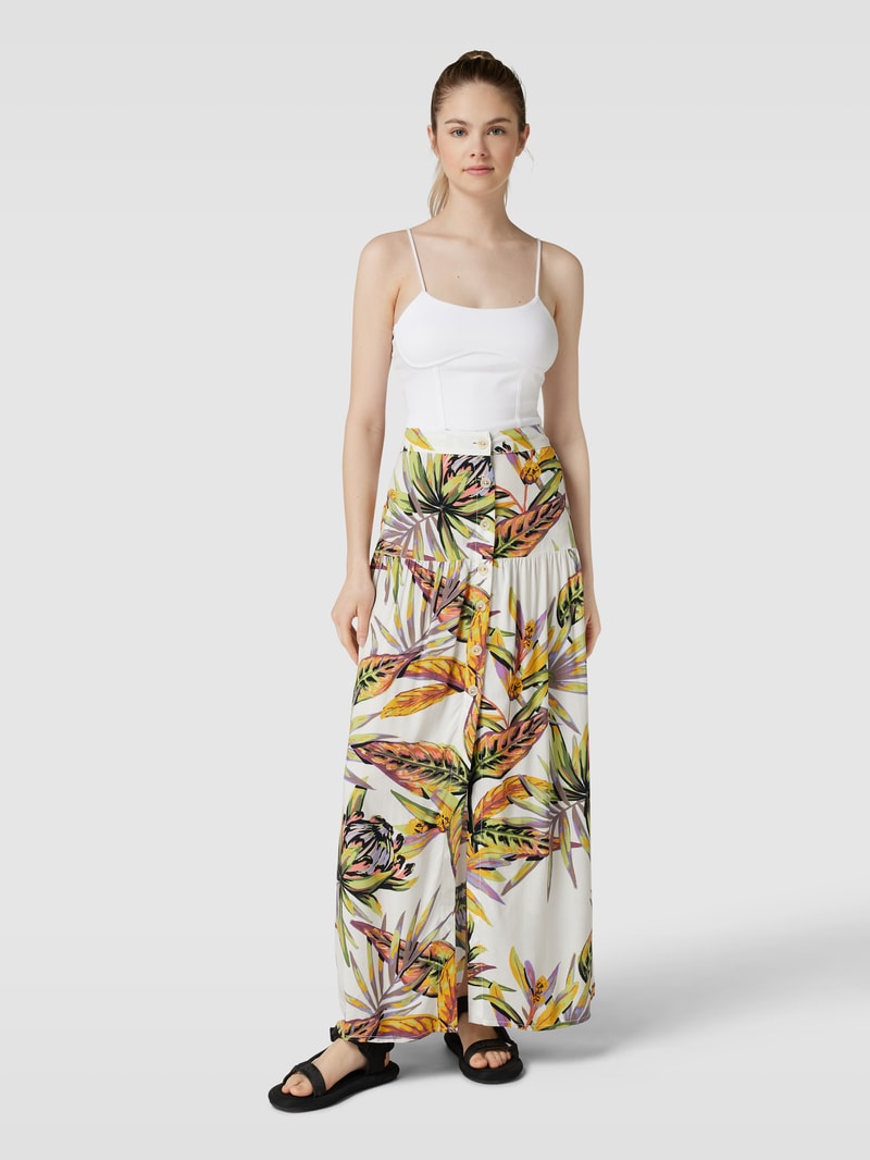 Maxirock aus Viskose mit floralem Allover-Muster Modell 'ALOFA' in offwhite
