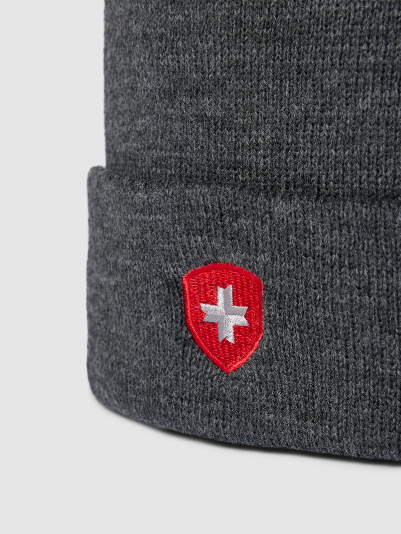 Beanie mit Label-Stitching in mittelgrau meliert