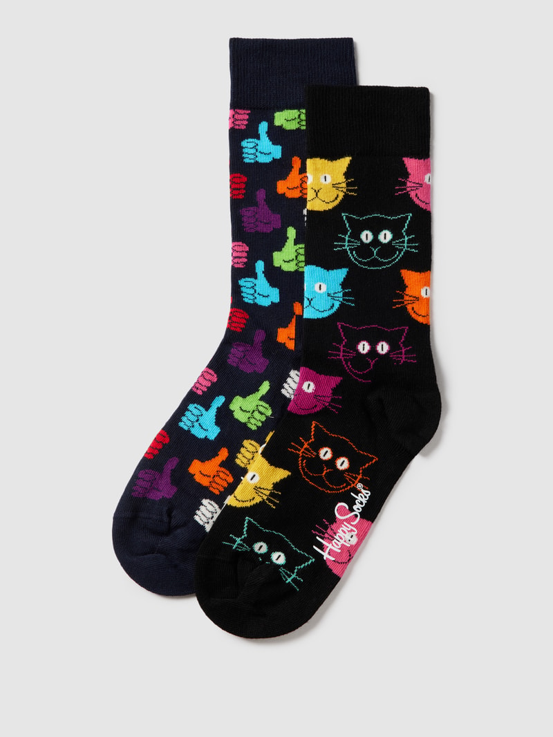 Socken mit Allover-Muster Modell 'Cat' in schwarz