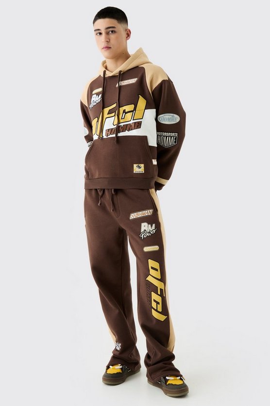Kastiger Oversize Trainingsanzug mit Applikation und Kapuze