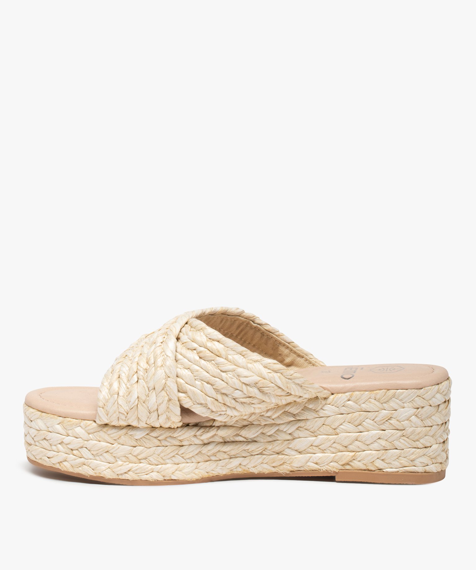 Mules femme compensées à brides en fibres tressées beige | GEMO
