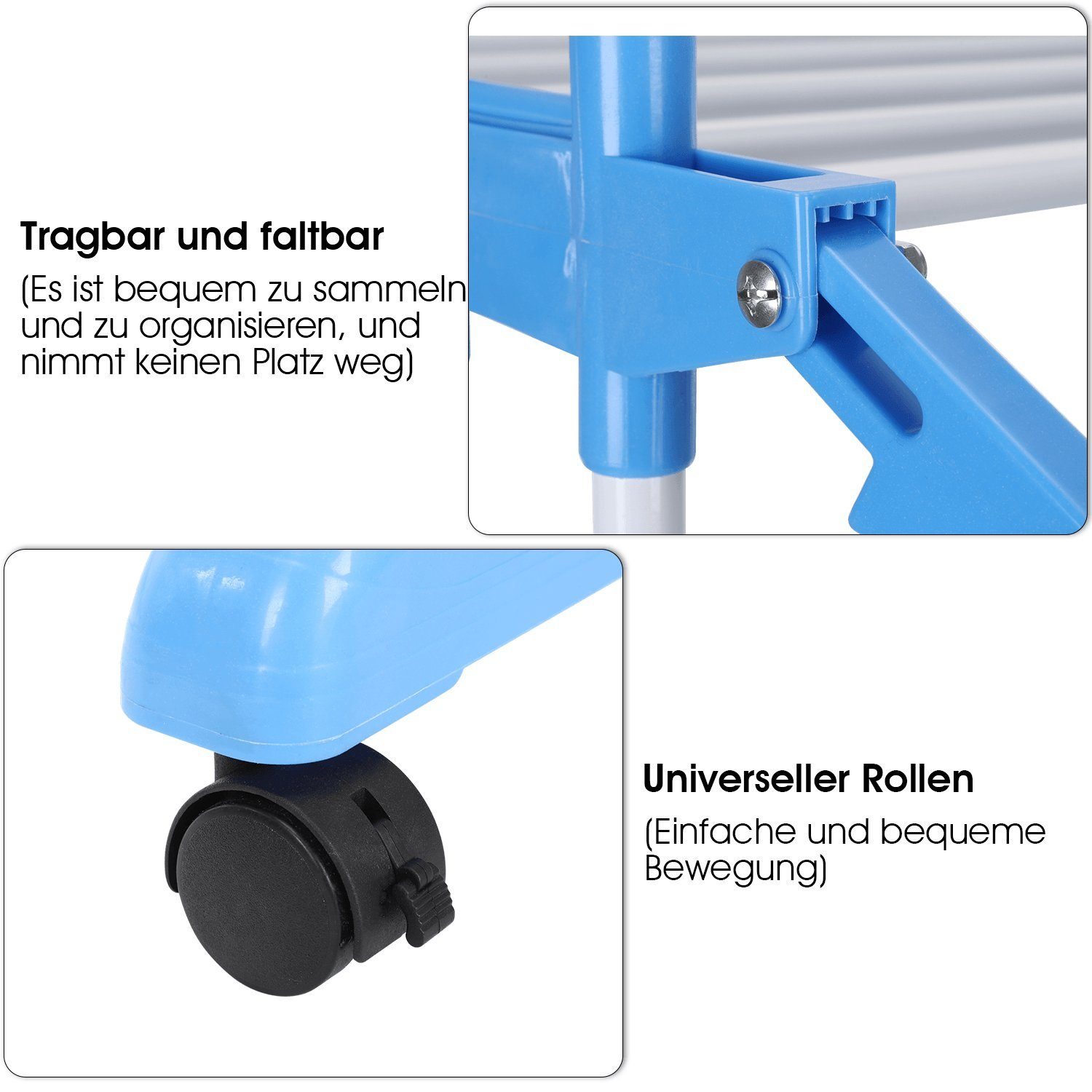 iscooter Wäscheständer Multifunktional 3 etagen Wäscheständer mit Rollen und Seitenflügel, mit Flügel Standtrockner Wäscheturm mit Vertikaler Trockenständer