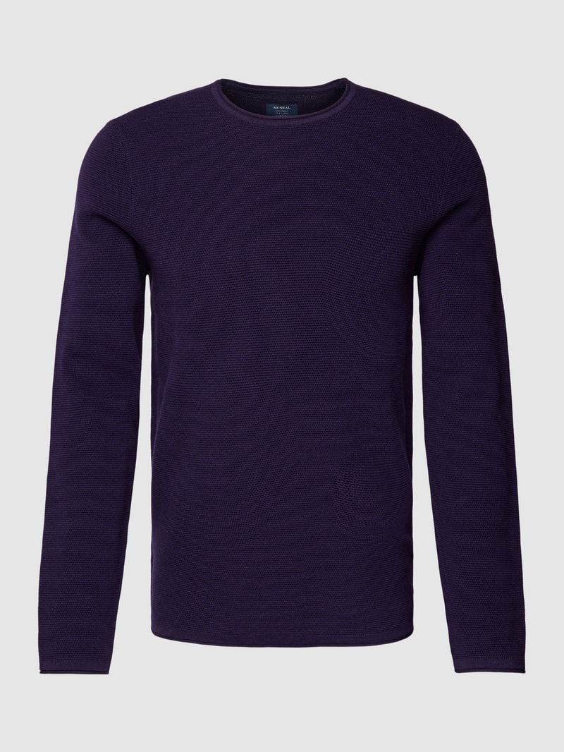 Strickpullover mit Rundhalsausschnitt in aubergine meliert