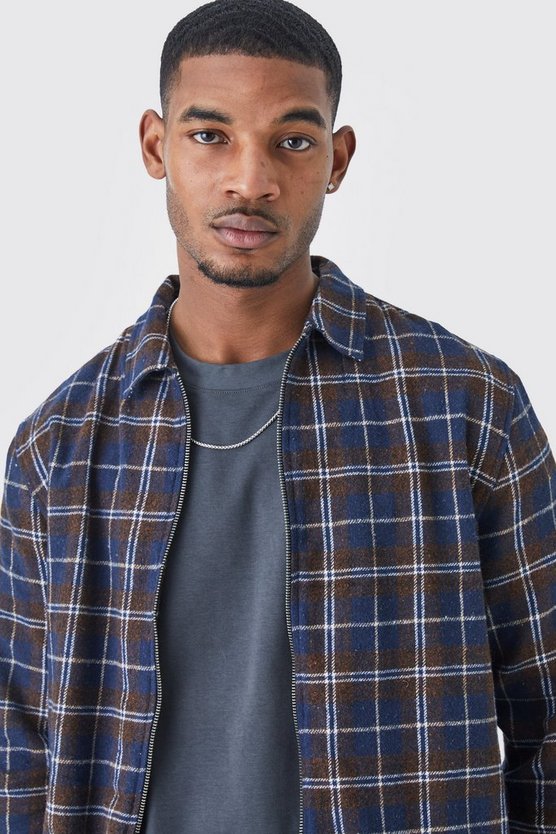 Tall langärmliges kariertes Overshirt mit Reißverschluss